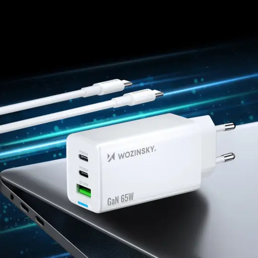 Wozinsky GaN 65W Charger with 2xUSB-C USB Ports with 65W CC Cable - White Foto 11