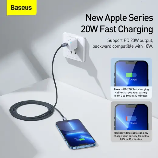 Baseus Crystal провод для передачи данных и зарядки | USB-C на Lightning | 20W | 2m | черный Фото num