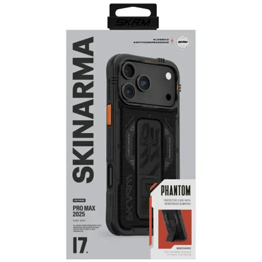 Skinarma Phantom Case for iPhone 17 Pro Max Magnetic Charging + Grip Stand Black Фото num