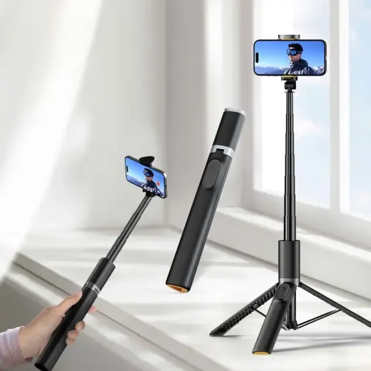 Tech-Protect L08S Bluetooth selfie stick with remote control, tripod up to 141cm - black Фото num