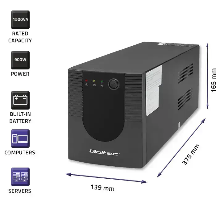 Qoltec Uninterruptible Power Supply UPS Line Interactive | Monolith| 1500VA | 900W Foto 4