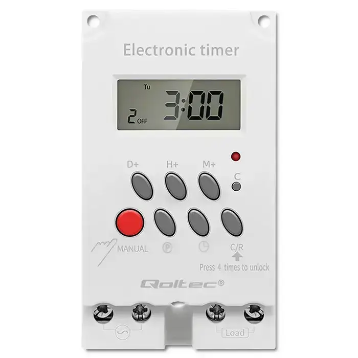 Qoltec Electronic timer PC0629 for DIN rail | LCD Фото num