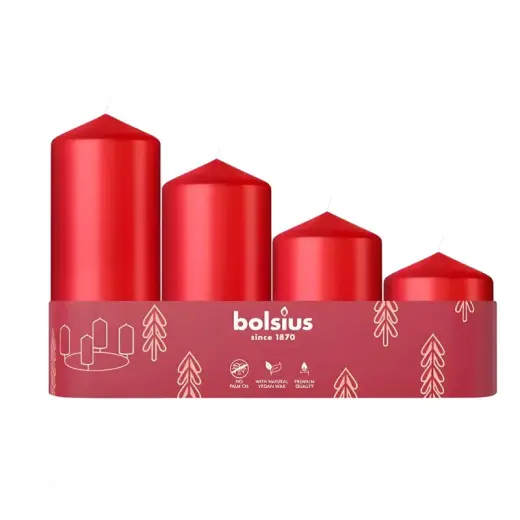 Candle cylinder 4 pcs. Ø120, 100, 80, 60x48mm red