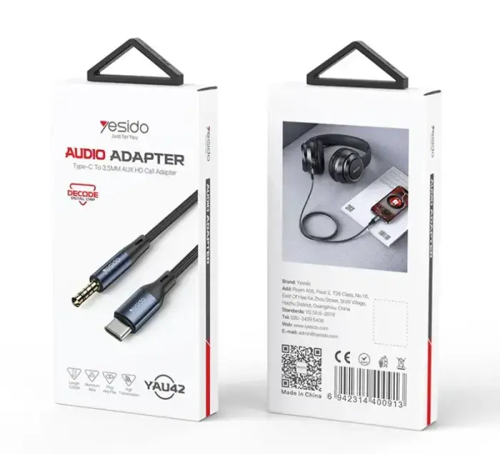 YESIDO AUDIO CABLE YAU42 TYPE-C/3,5 AUX MALE 1M BLACK Foto 2