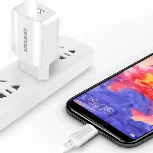 Dudao 2x USB mājas USB ceļojuma ES adapteris sienas lādētājs 5V|2.4A + Lightning kabelis balts (A2EU + Lightning balts) Foto 10