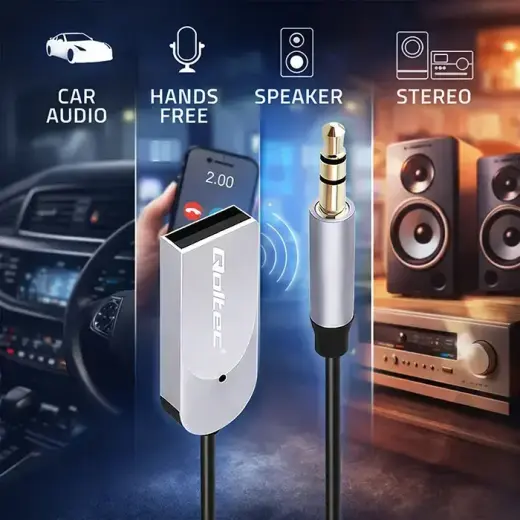 Qoltec Wireless Audio Receiver Adapter HiFi Home&Car | Bluetooth 6.0 | 2 x RCA | 1 x AUX 3.5mm | USB | Microphone Foto 2