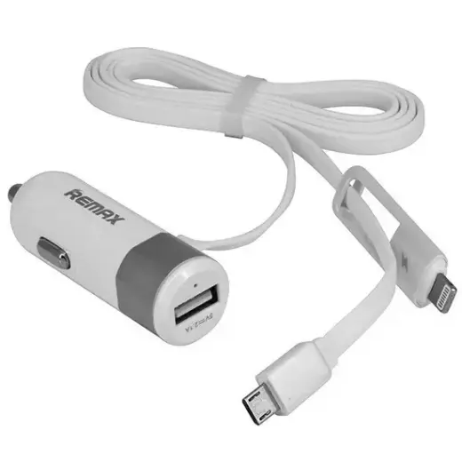 REMAX Car Charger RCC-102 - USB - 3,4A with 2 in 1 cable Micro USB, Lightning silver Foto 4