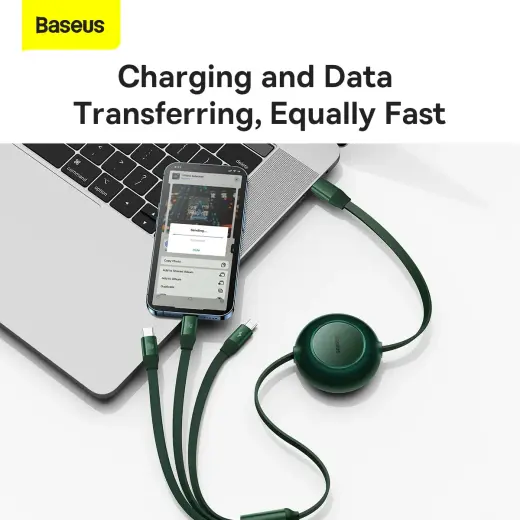Baseus Bright Mirror 4 3-in-1 провод для передачи данных и зарядки | USB-C на Micro USB, Lightning, USB-C | 100W | 1.1m | зеленый Фото num