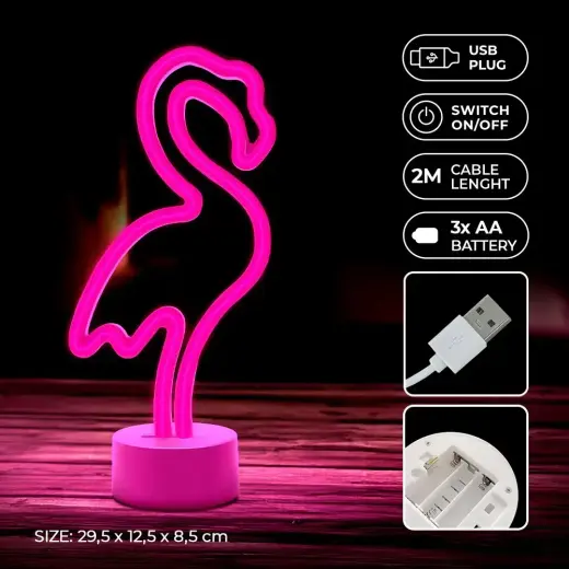 Neon LED on stand FLAMINGO pink USB-C FSC-11 Forever Light Foto 4