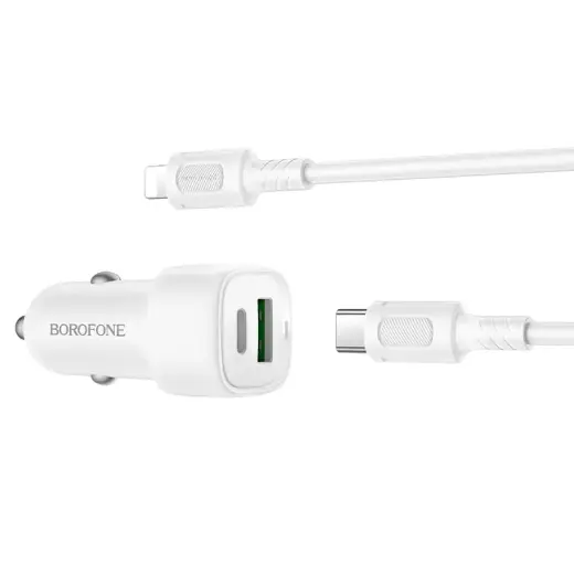 Borofone Car charger BZ34B Cloud - USB + Type C - QC 3.0 PD 38W with Type C to Lightning cable white Foto 2