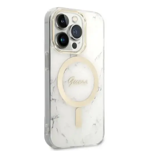 Zestaw Guess GUBPP14LHMEACSH Case+ Charger iPhone 14 Pro 6,1" biały|white hard case Marble MagSafe Фото num