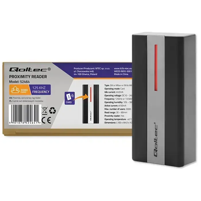 Qoltec Proximity RFID card and key fob reader | EM | Mifare | card | key ring | ABS Foto 6