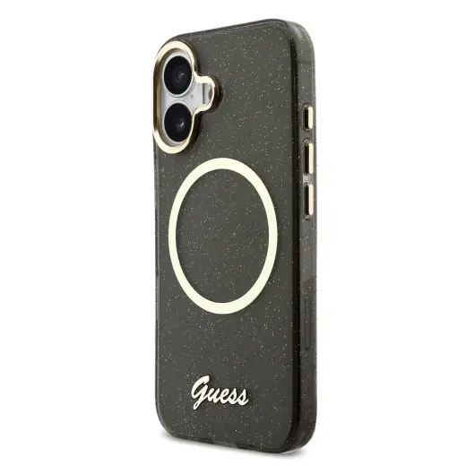 Guess IML Glitter Script Strap MagSafe Case for iPhone 17 Black