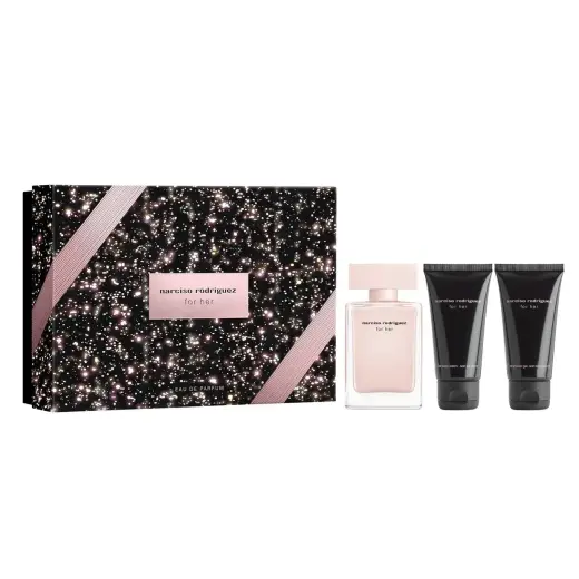 Set Narciso Rodriguez: For Her, Eau De Parfum, For Women, 50 ml + For Her, Hydrating, Body Lotion, 50 ml + For Her, Cleansing, Shower Gel, All Over The Body, For All Skin Types, 50 ml Foto 1