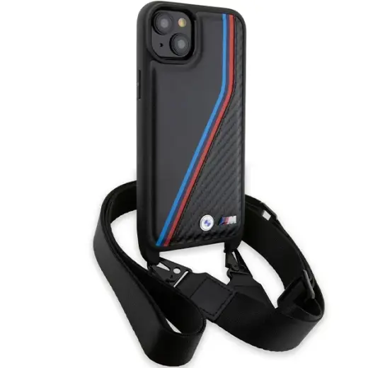 BMW BMHCP15M23PSVTK iPhone 15 Plus | 14 Plus 6.7" czarny|black hardcase M Edition Carbon Tricolor Lines & Strap Foto 3