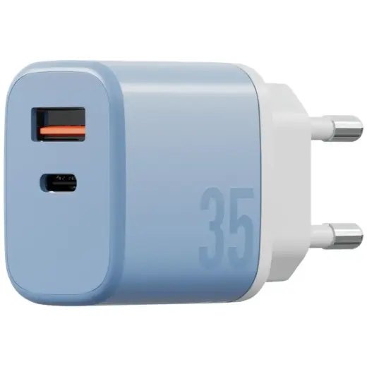 Wall charger Bazic GoPort Velox Kit USB-C|USB-A GaN 35W with cable blue Photo