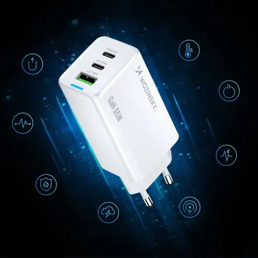 Wozinsky GaN 65W Charger with 2xUSB-C USB Ports with 65W CC Cable - White Foto 10