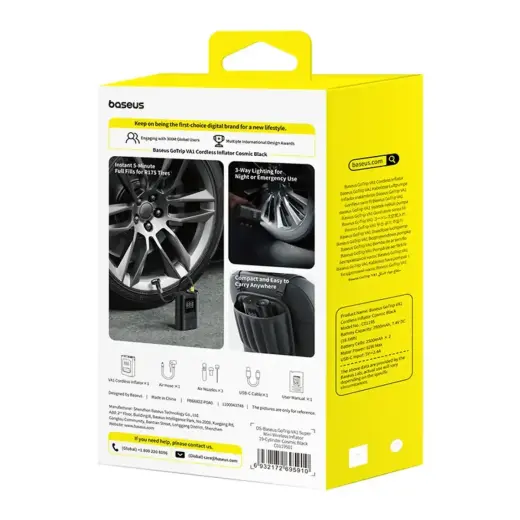 Baseus GoTrip VA1 Super Mini Wireless Air Compressor with 3 Tips - Black Foto 6