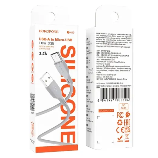 Borofone Cable BX99 Method - USB to MicroUSB - 2,4A 1 metre grey Foto 4