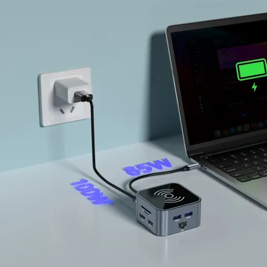 Hub USB-C 12 in 1 Wozinsky WHBC09Y8S multifunctional, with wireless charging function, aluminum, with 15 cm cable - gray Photo