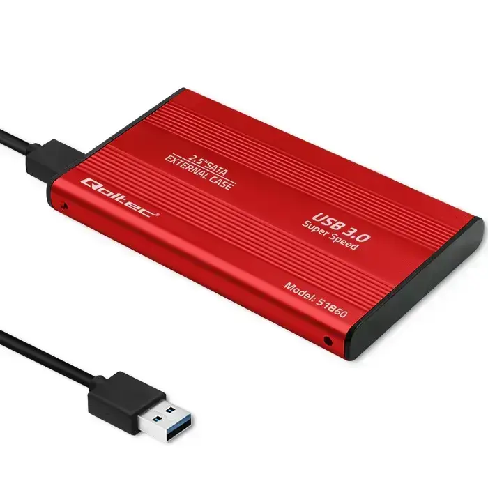 Qoltec Aluminium External Hard Drive Case HDD SSD 2.5'' SATA3 | USB 3.0 | Red Фото num