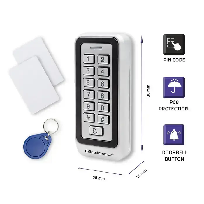 Qoltec Code lock RHEA with RFID reader | Code | Card | key fob |Doorbell | IP68 | EM Foto 2