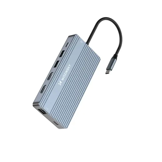 USB-C Hub 14 in 1 Wozinsky WDS03Y5S Multifunctional, Aluminum, for 3 Monitors, with 15 cm Cable - Gray