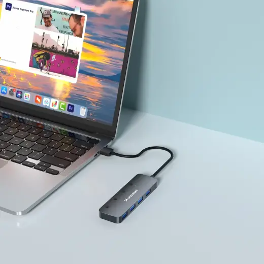 USB-A Hub Wozinsky WHS080YSS 4 x USB-A 3.0 with individual switches, aluminum, with 30 cm cable - gray Фото num