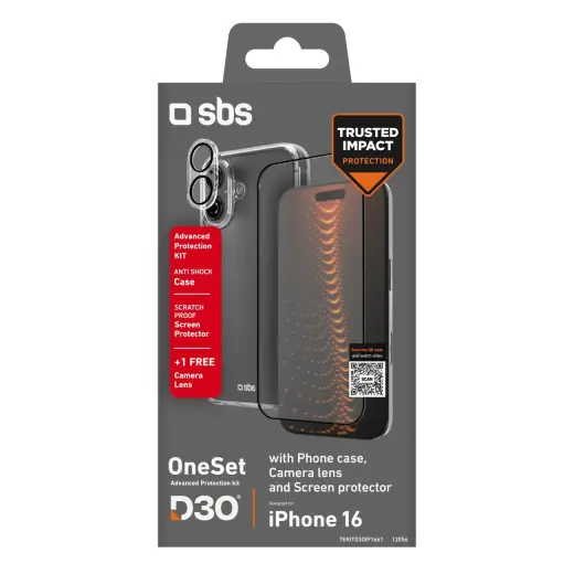 SBS set with D3O technology for iPhone 16 - case + glass screen and camera protector - transparent Фото num