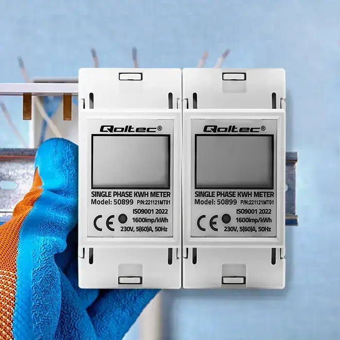 Qoltec Single phase electronic energy consumption meter | 230 V | LCD | 2P | DIN rail Фото num