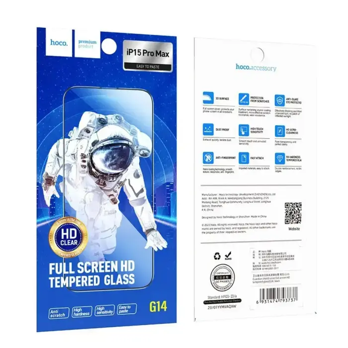 HOCO tempered glass HD 5D Guardian shield (SET 10in1) - for iPhone 15 Pro Max black (G14) Foto 9