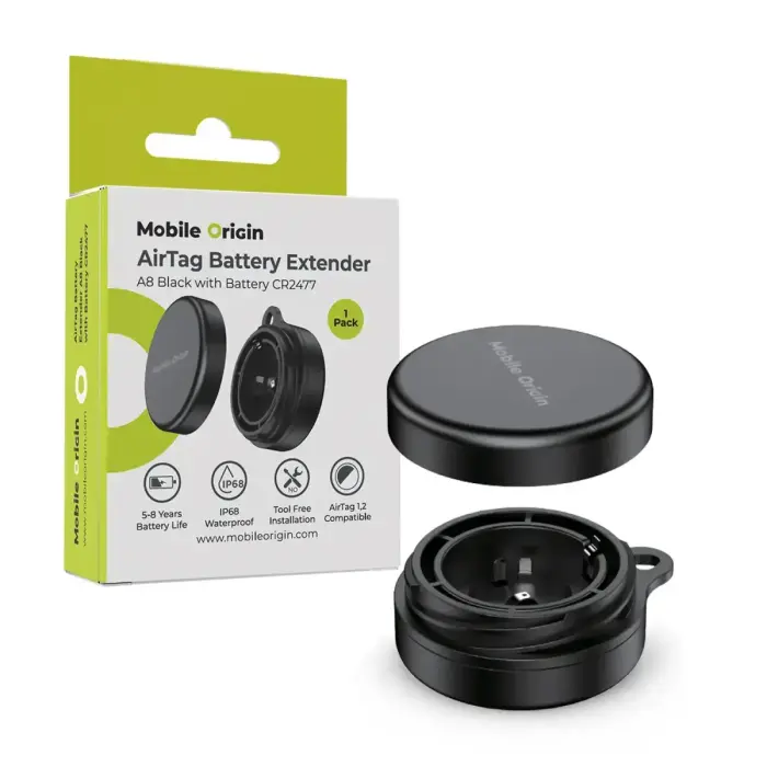 Mobile Origin AirTag Battery Extender A8 Black with Battery CR2477