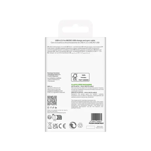 Puro PUCM12W2MTBLK datu pārraides un uzlādes vads | USB-A uz Micro USB | 12W | 2m | melns Foto 3