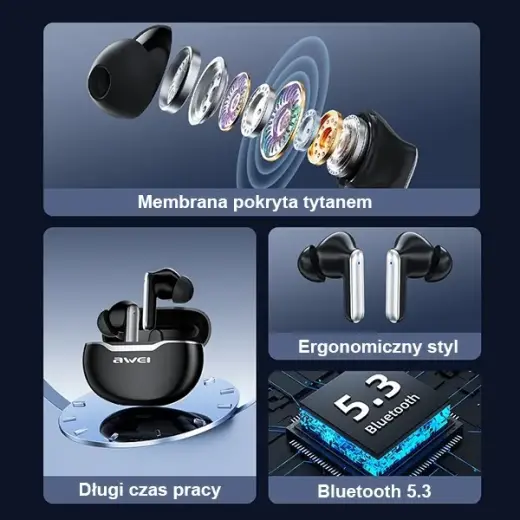 AWEI słuchawki Bluetooth 5.3 T50 TWS + stacja dokująca czarny|black Foto 5