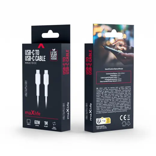Maxlife MXUC-13 cable USB-C - USB-C 1,0 m 60W white Foto 2
