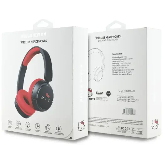 Słuchawki nauszne Hello Kitty Face Logo   Bluetooth czerwony Фото num