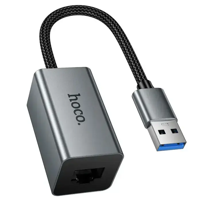 Adapter RJ45 (female) 100Mbp/s to USB A Hoco UA48 metal grey