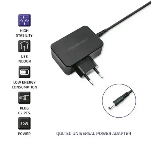 Qoltec Universal power adapter 30W | 12V | 2.5A | Compact | MultiPlug | 7 plugs Photo