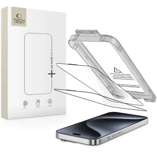 SZKŁO HARTOWANE TECH-PROTECT QUICK SET+ 2-PACK IPHONE 15 PRO BLACK