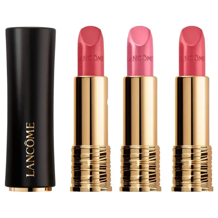 Set Lancome: L’Absolu Rouge, Cream Lipstick, 132, Caprice de Rouge, 3.4 g + L’Absolu Rouge, Cream Lipstick, 11, Rose Nature, 3.4 g + L’Absolu Rouge, Cream Lipstick, 06, Rose Nu, 3.4 g