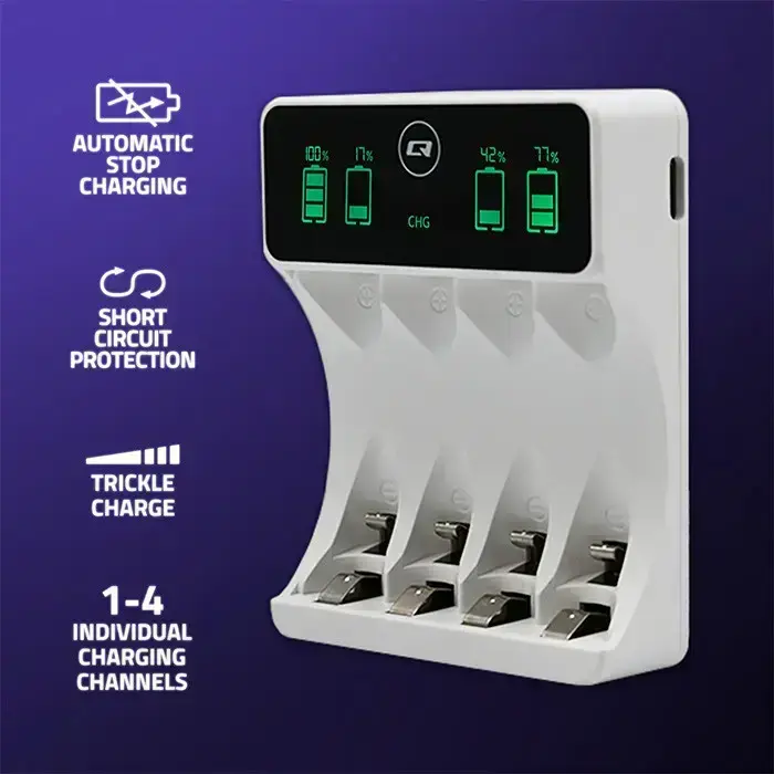 Qoltec Battery Charger for Ni-MH type R03 AAA R6 AA | LCD | USB-C cable | White  Foto 2
