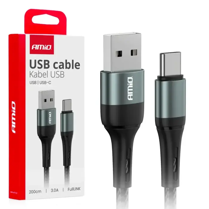 AMiO AMIO-03912 datu pārraides un uzlādes vads | USB-A uz USB-C | 15W | 2m