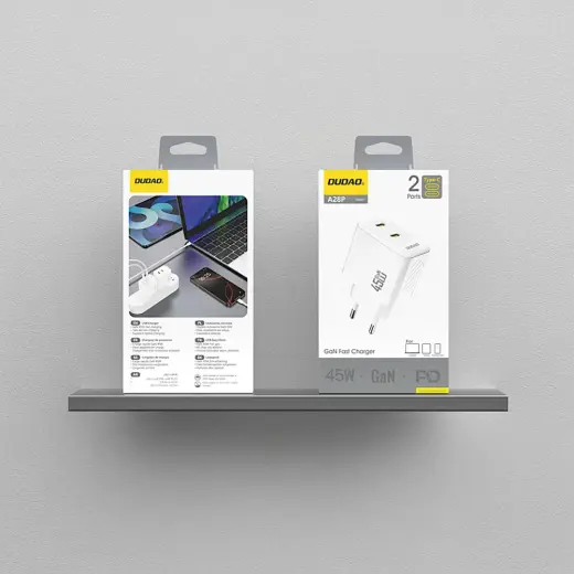 Dudao A28PEU PD 45W GaN 2xUSB Wall Charger - White Foto 3