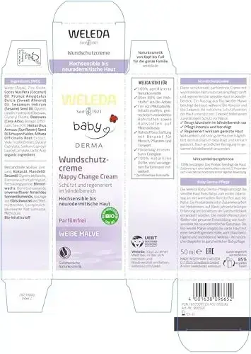 Weleda Baby White Mallow Diaper Care Cream, 1.7 Fluid Ounce, Fragrance Free Plant Rich Protection with White Mallow, Pansy, Sesame and Coconut Oils Foto 10