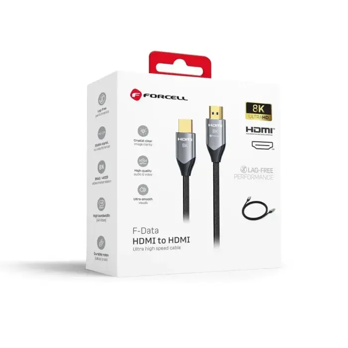 Cable HDMI 2.1 Forcell Cafule 8K 60Hz / 4K 120Hz – Ultra High Speed, HDR, eARC, VRR, 48Gbps 5 m black