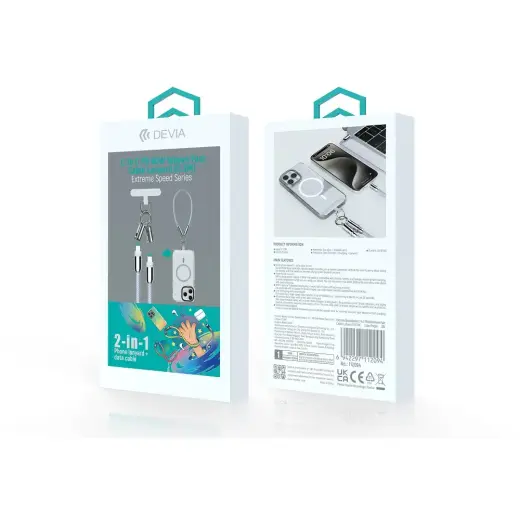 Devia cable lanyard 2in1 PD провод для передачи данных и зарядки | USB-C на USB-C | 60W | 0.3m | фиолетовый Фото num