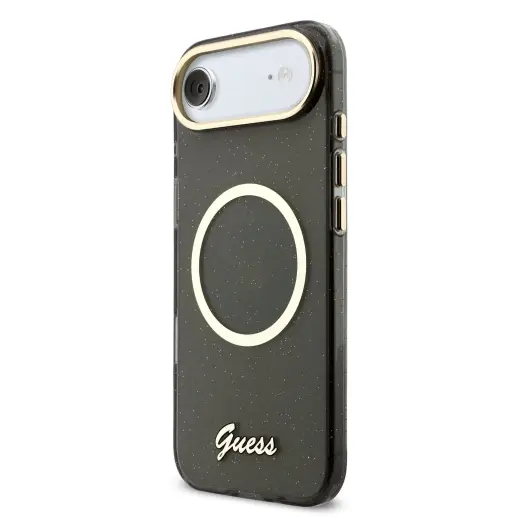 Guess IML Glitter Script Strap MagSafe Case for iPhone Air Black