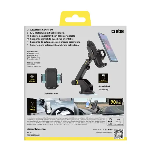 Telescopic car holder with suction cup Black Photo
