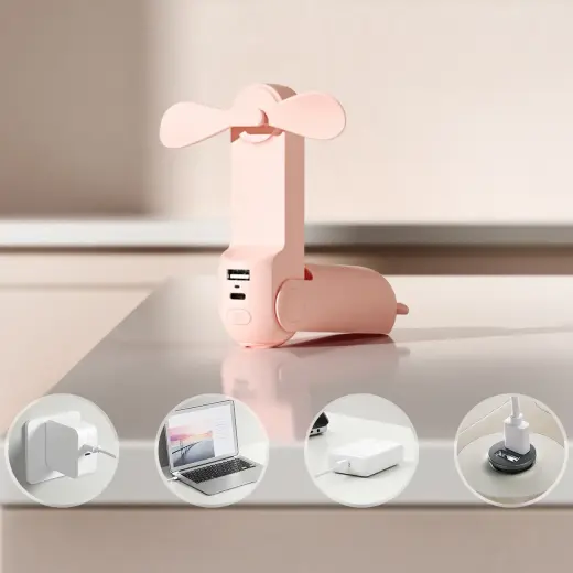 Jisulife Handheld Fan Life8 Mini Portable USB Fan with Power Bank and Flashlight - Pink Foto 2