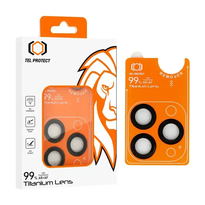 Tel Protect Titanium Lens 99% AR kameras aizsargstikls telefonam iPhone 18 Pro | iPhone 18 Pro Max melns (3 gab.)